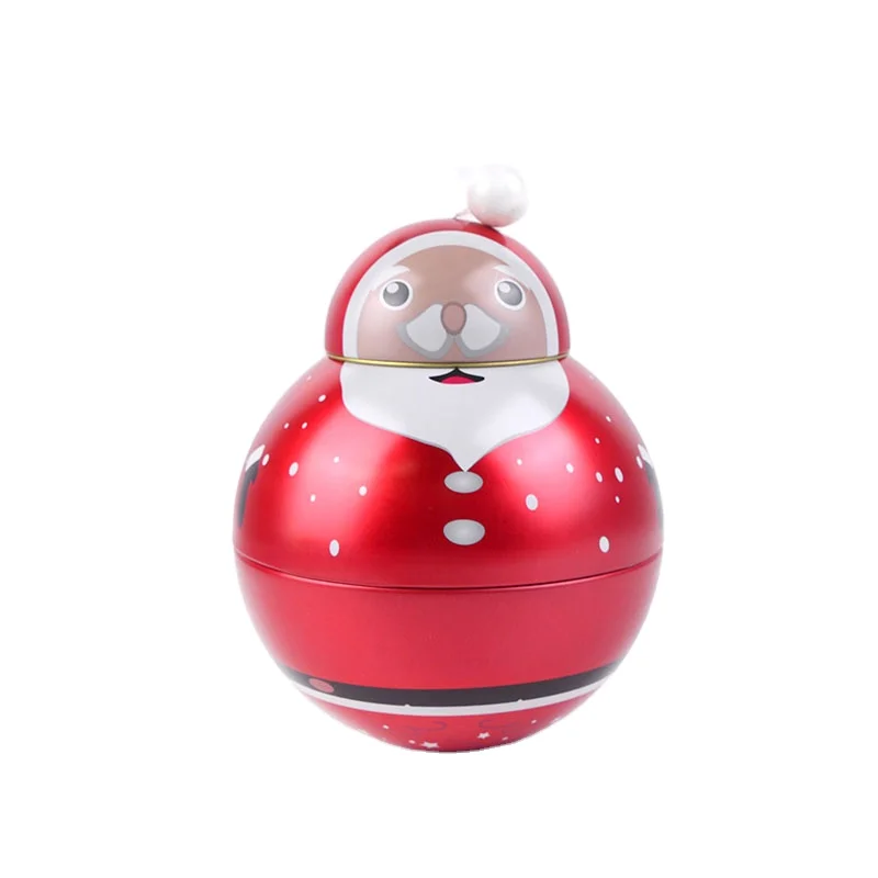 Tin Roly-Poly Toy Santa Design Fancy Round Candy Boxes Custom Trendy Cute Empty Christmas Decorative Gift Boxes for Children