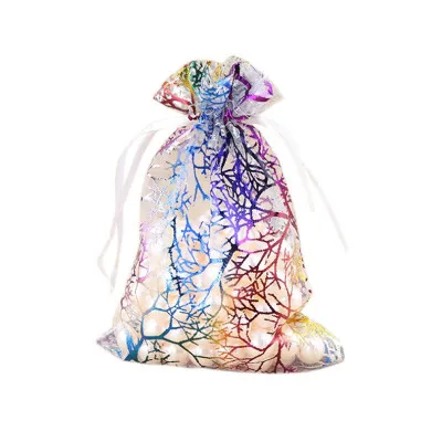 Wholesale 7*9cm 9*12cm 10*15cm 15*20cm 17*23cm 20*23cm Drawstring Organza Bag Coral Pattern Bag for Wedding Gift Christmas Pouch