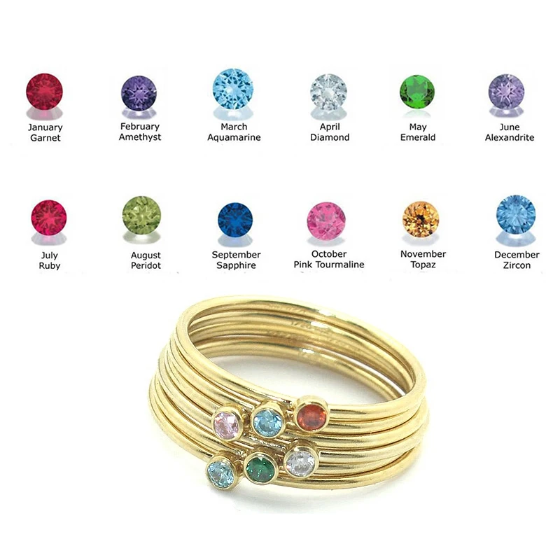 Hot sale Beautiful 14K Gold Filled Birthstone Simple Band Rings for women
