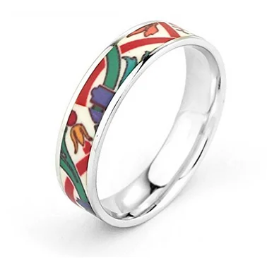 Real 925 Sterling Silver Rings For Women Colorful Pattern Enamel Flower Design Ring