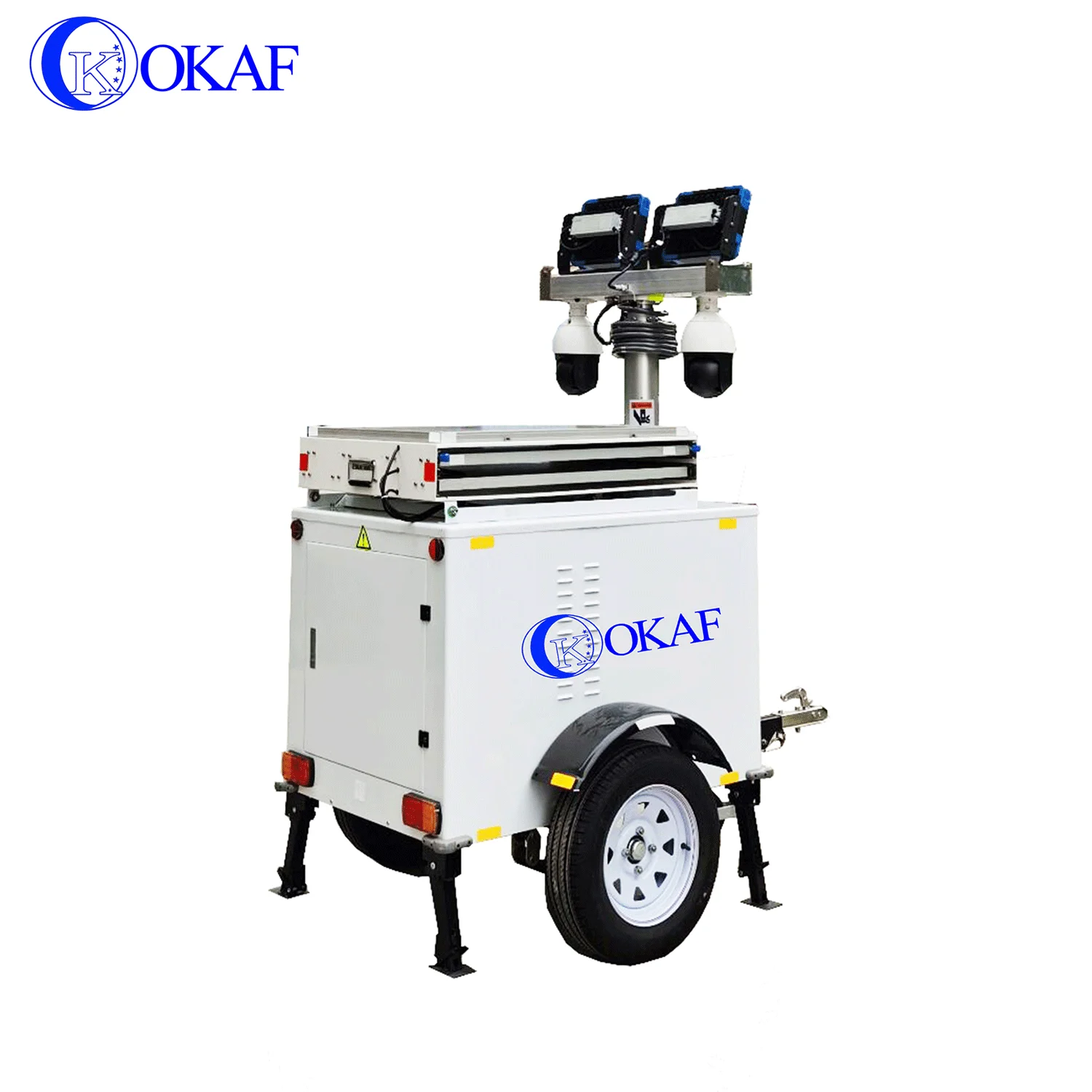OKAF  Sola Panel Mobile Sentry Light Tower Camera CCTV Trailer with LED Light telescopic mast