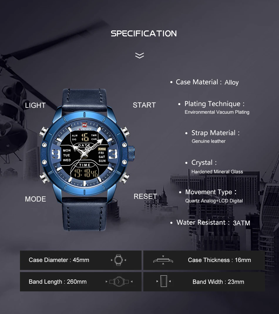 naviforce 9153L BEBE relogio masculino blue color relojes hombre watches men wrist analog digital wristwatches for sports