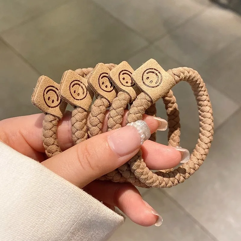 Wholesale Top Quality Facial Fabric Hair Hoop Retro Label Smiley Face Pony Tail Hair Tie Hair Accessories