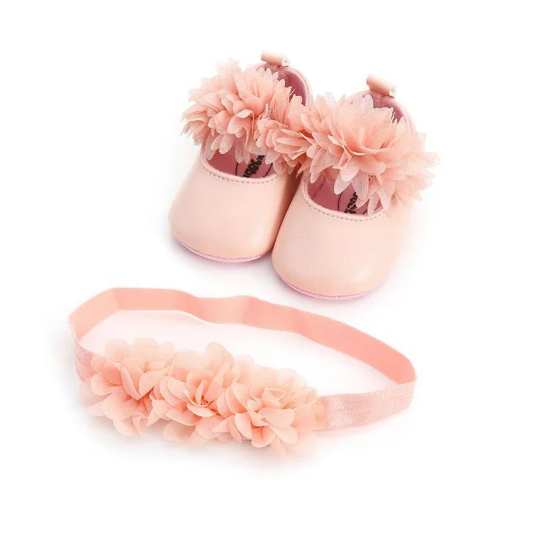 Cute Flower 0-1 Year Old Baby Toddler Shoes Soft Bottom Baby shoes with Headband sets