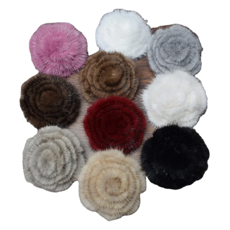 MWfur Fashion Hand Made Mink Fur Rosette Corsage Pin for Clothes Shoes  Women Brooches Mink Fur Customize Size