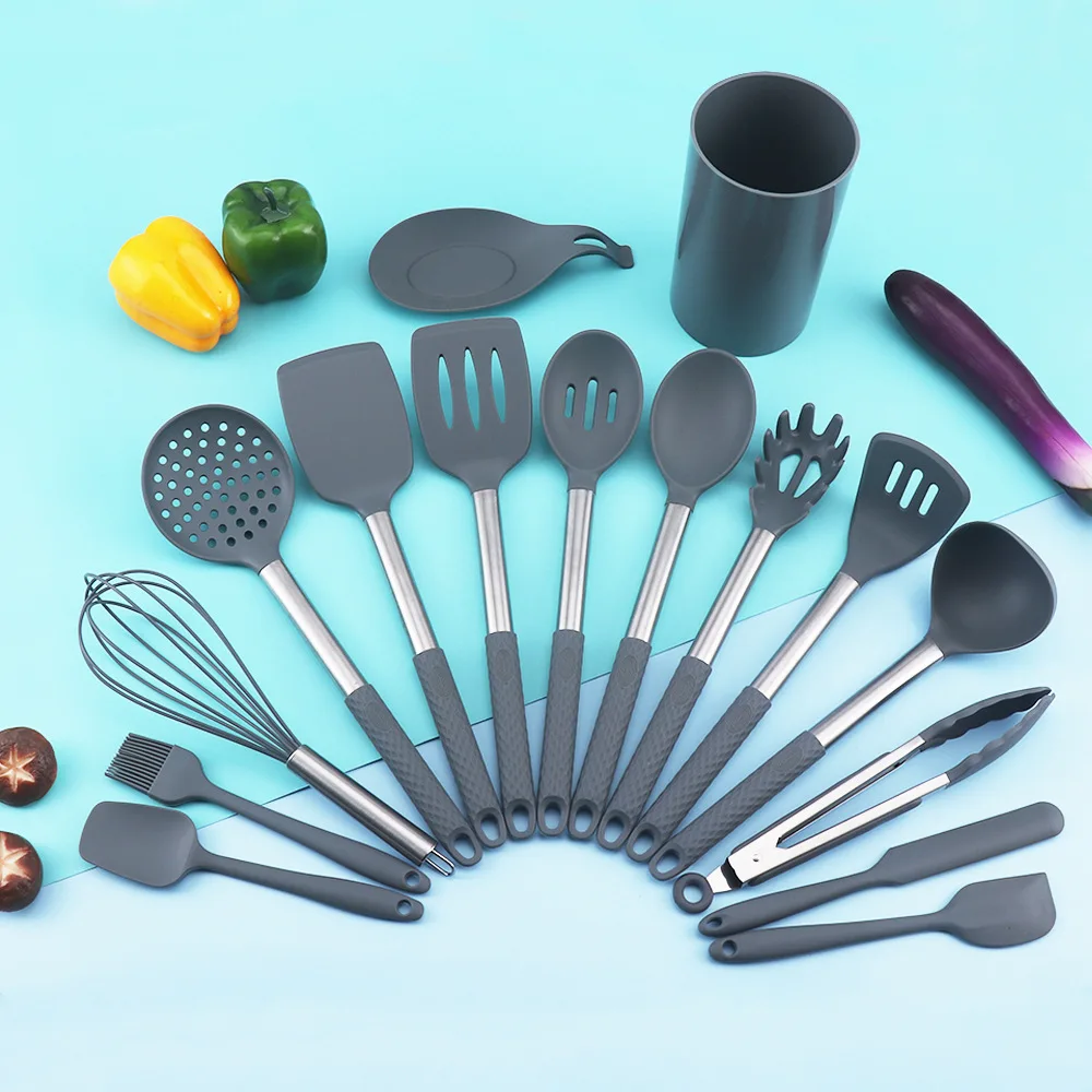 
Eco Material BPA Free Non Stick Easy Clean Daily 16pcs stainless steel Cooking Tool Set Kitchen Utensils Silicone cookware set 