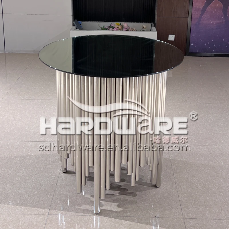 Nightclub Wedding Event Banquet Furniture Luxury Silver Stainless Steel Round Unique Center Counter Glass Bar Table