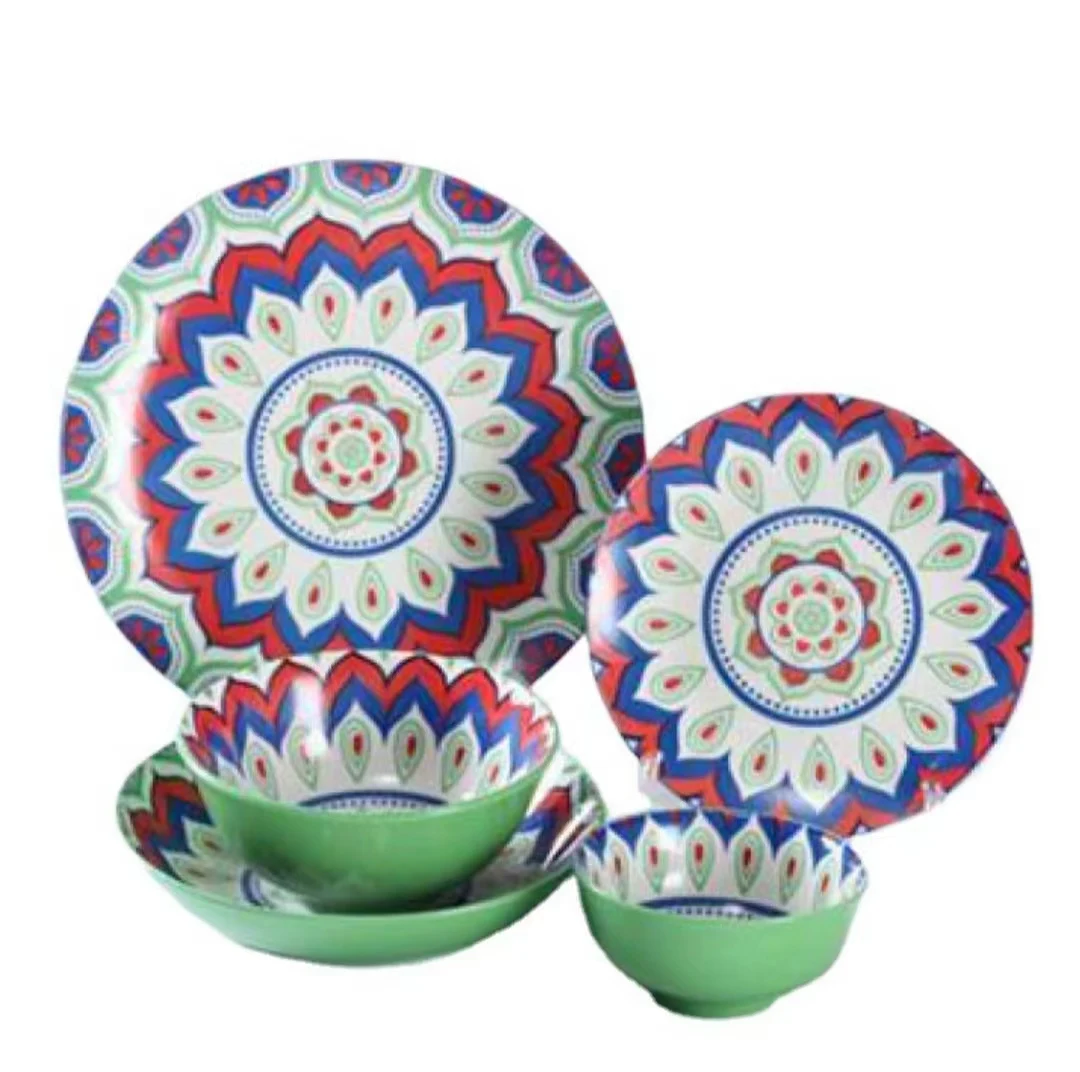 Wholesale Custom 4-Head Color Glaze Porcelain Tableware Set Sustainable Stocked Dinnerware Bowls and Plates for Daily Use