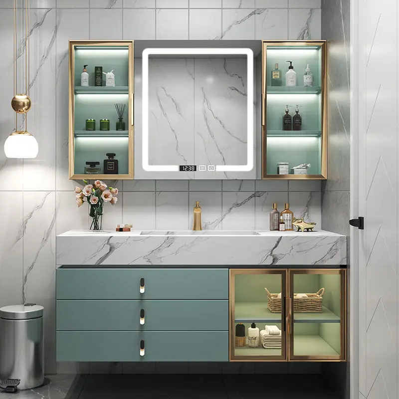 Bathroom cabinet Mirror cabinet Combined rock slab integrated basin Wall-mounted toilet Wash table New washbasin  Bathroom