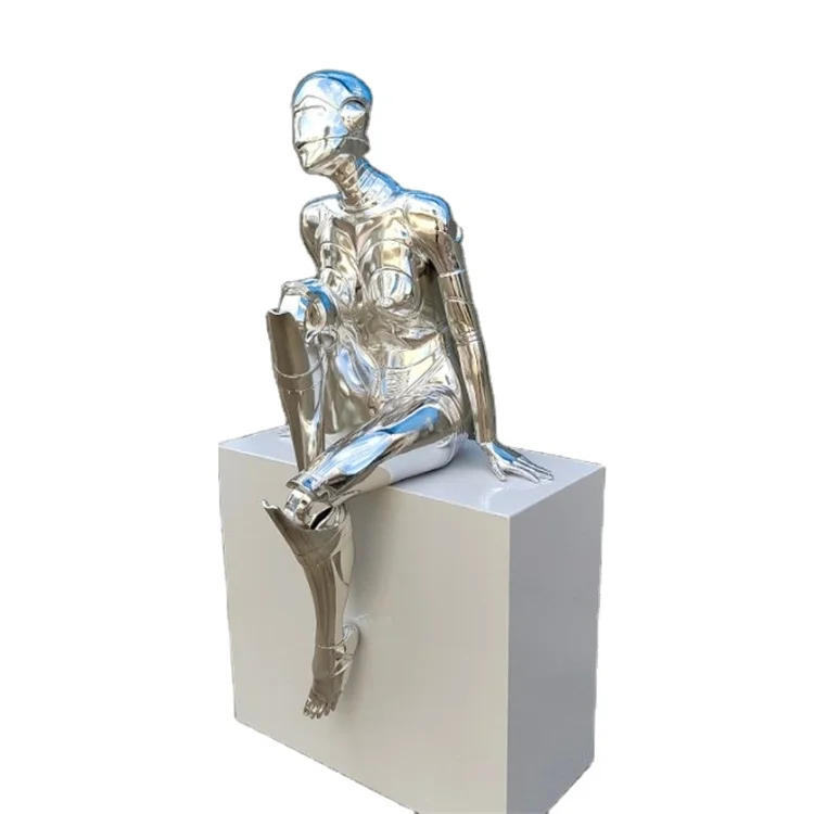 Life size robot girl statue stainless steel female robot sculpture