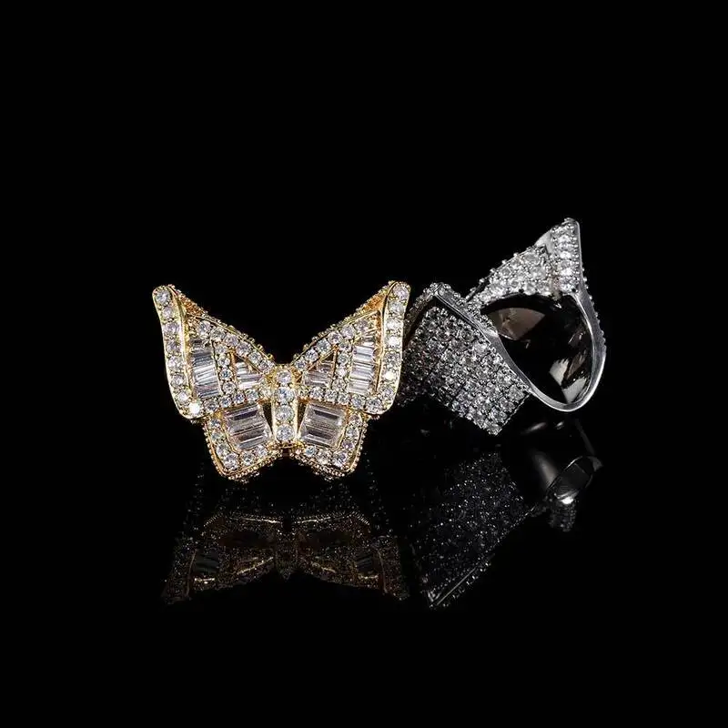Dr. Jewelry 2021 New Hip Hop Icy Out Dainty Full Bling Diamond Butterfly Ring For Couple Ring Jewelry
