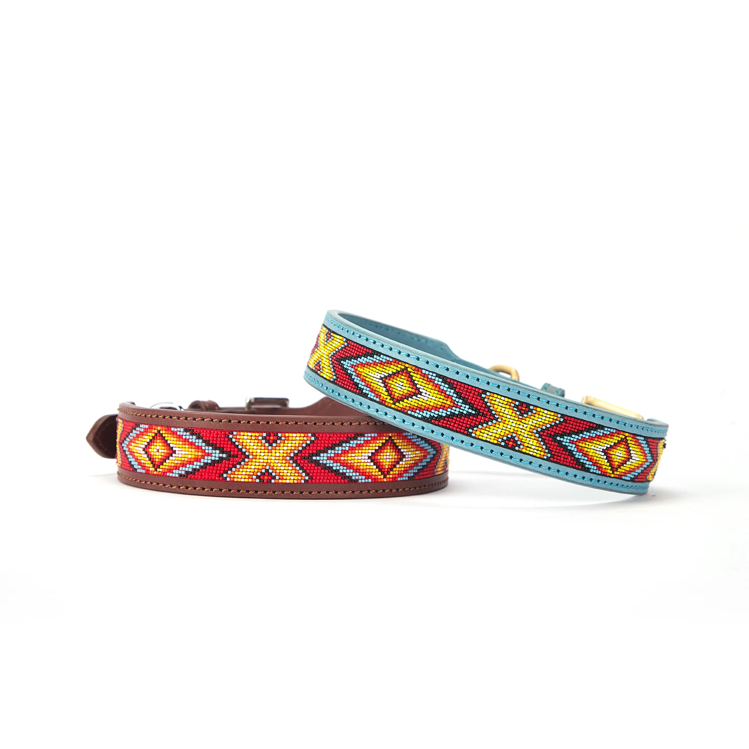 Pets Accessories High quality Handmade Beaded Leather Dog Collar Luxurious