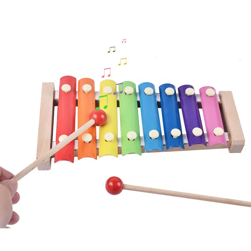 Деревянный развивающий музыкальный инструмент, игрушечный деревянный ксилофон, 8 оттенков