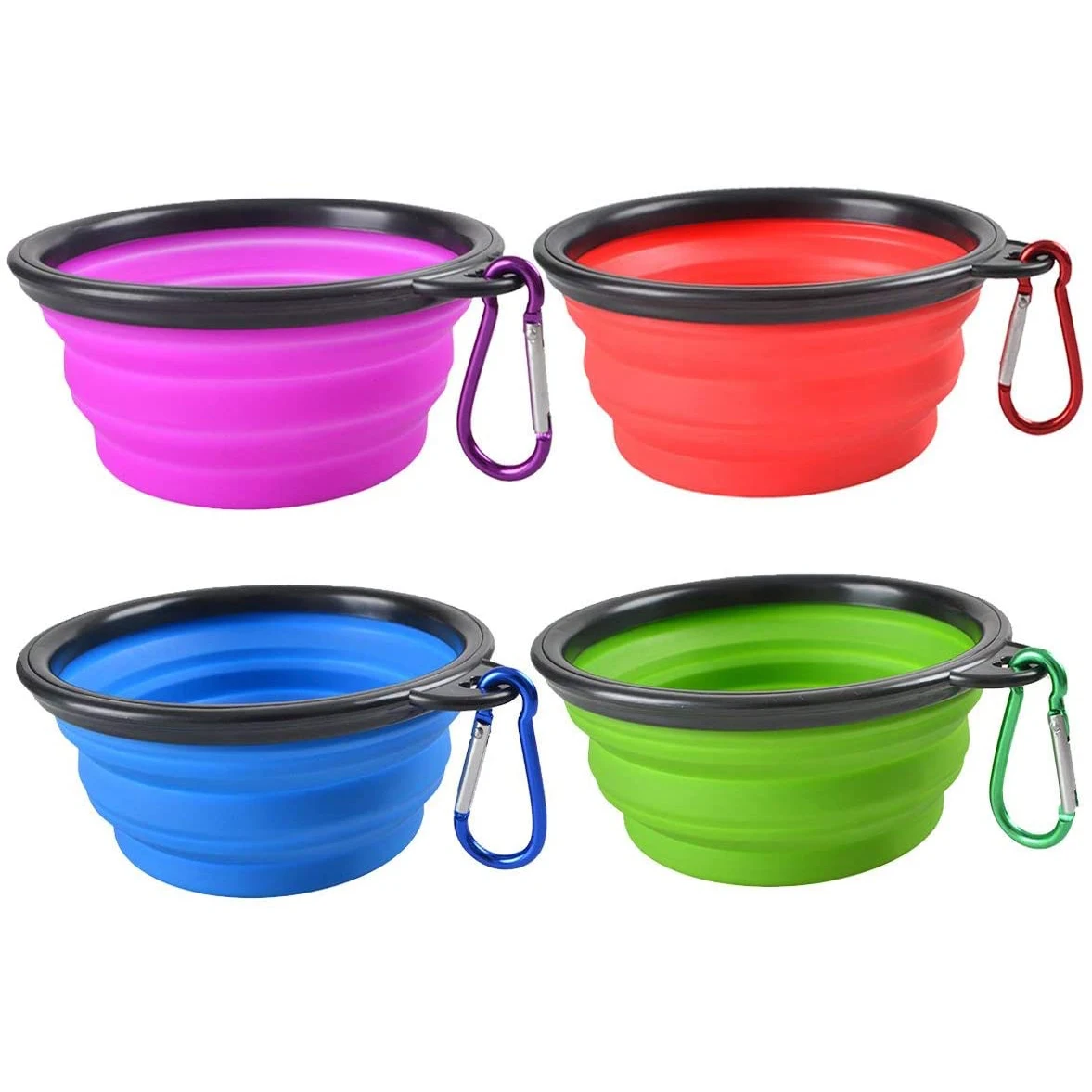 Collapsible Dog Bowl Silicone Portable Pet Food Water Bowl Foldable Expandable Cup for Cat Feeding with Carabiner Clip Travel