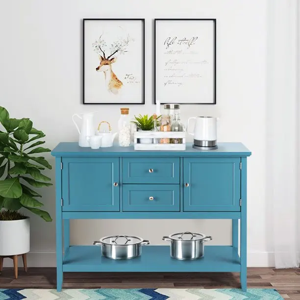 Sideboard Buffet Table Wooden Console Table with Drawers Storage Cabinets Blue