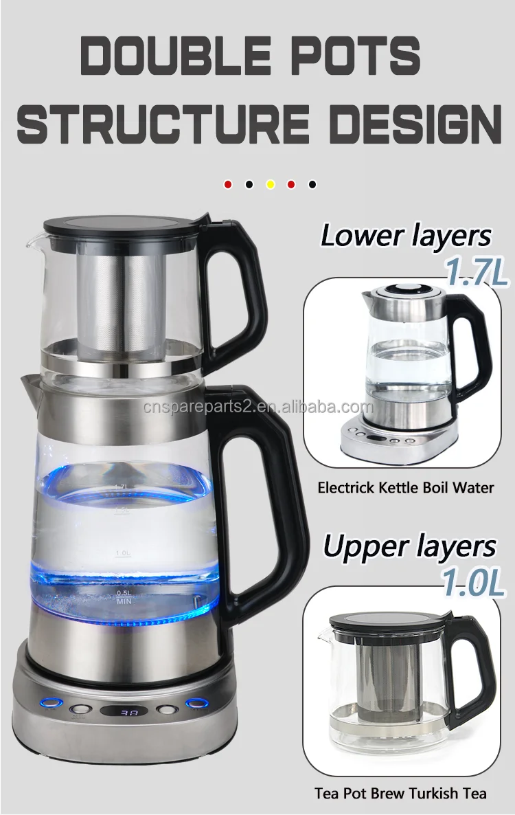 1700ml Tea Maker Glass Set Double Layers Tea Maker Electric Glass Kettle With Tea Maker