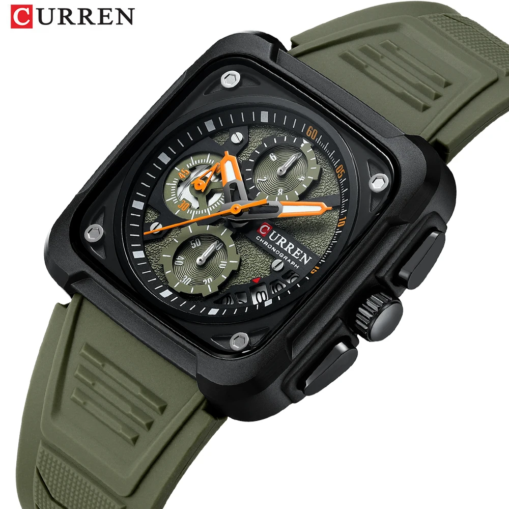 CURREN 8461 новые часы для мужчин светящиеся руки спортивный уникальный квадратный циферблат с автоматической датой водонепроницаемые наручные силиконовый ремешок