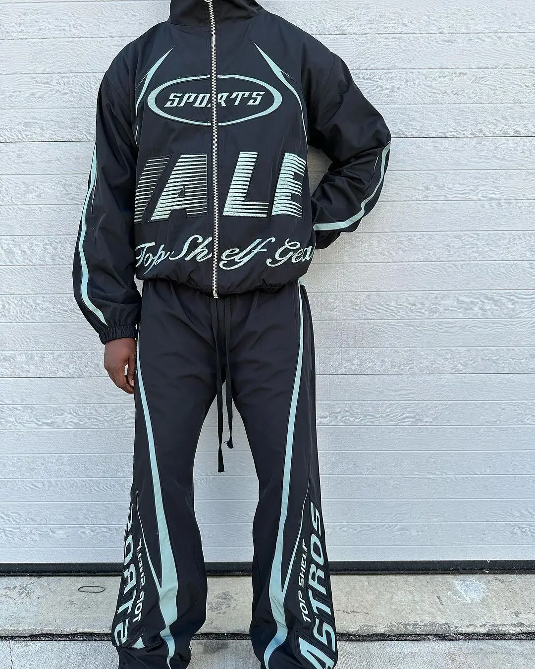 Custom Patchwork Tracksuit Zip Up Nylon Jacket And Pants Mens Jogger Gym Sets Embroidered Nylon Track Suit