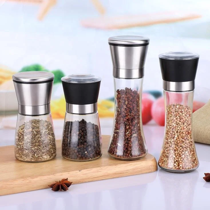 Регулируемая стеклянная мельница для соли и перца, банки для специй вручную