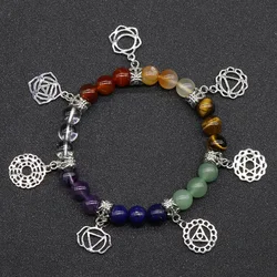 Wholesale 7 chakra natural crystal stone bracelet yoga jewelry crystal agate colorful bracelet