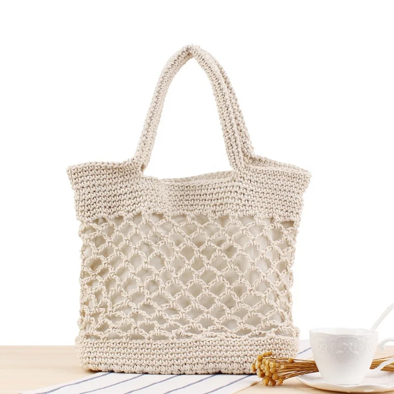 Wholesale Custom Latest Handmade Knitting Crochet Handbag Women Designer Cotton Rope Knitted Handbag Textured Crochet Tote Bag