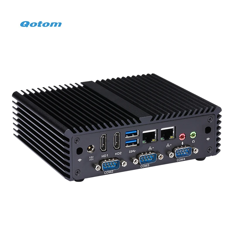 Qotom мини настольный ПК без вентилятора X86 двойной LAN 4x RS-232 Core