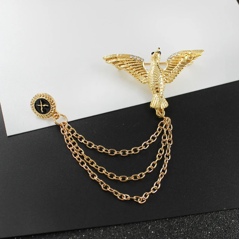Latest Fashion Silver Gold Bird Mens Lapel Pin Metal Brooch Boutonniere Pin For Suit Novelty Accessories