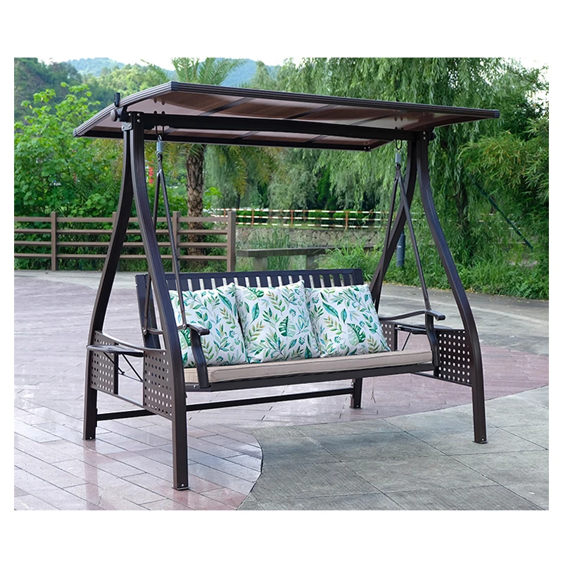 Glamping solar 3 seats garden swing chair patio modern hanging wrought iron outdoor swing chair for balcony