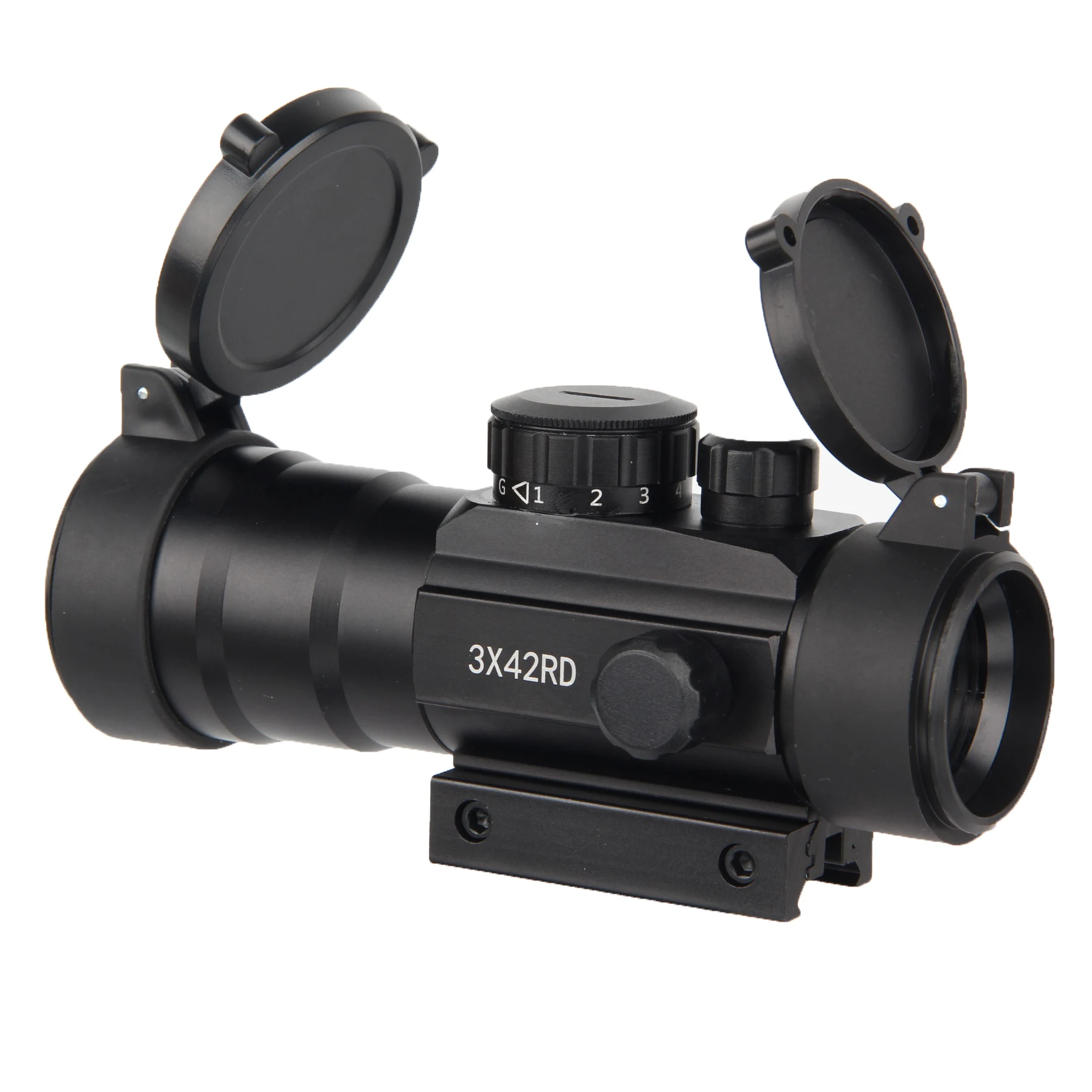 LUGER 3x42RD Optics Sight Red Green Dot Sight Illuminated Red Dot Sight with Flip Up Lens covers for Hunting Scope