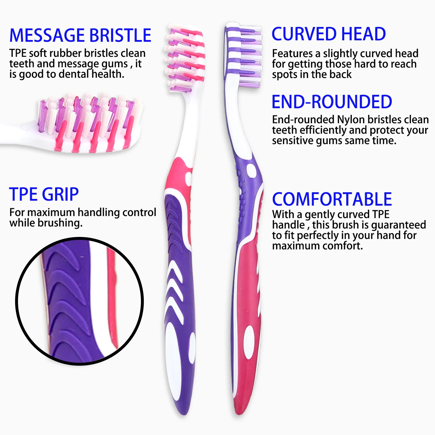 Oral Care Toothbrush Tongue  Massage Head Nylon Medium Filaments Professional Toothbrushes Factory