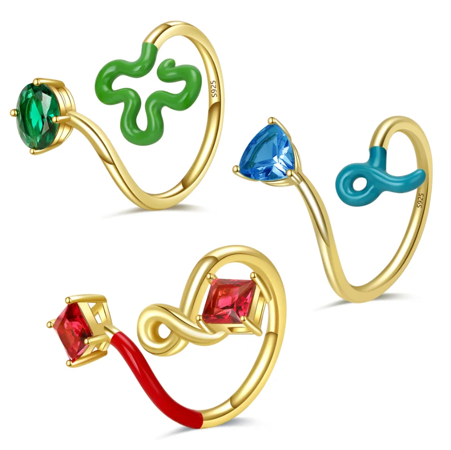 S925 Slovehoony Two Stone Square Zircon Girls Fine Designer Rings Fashion Jewelry Enamel Twisted Ring