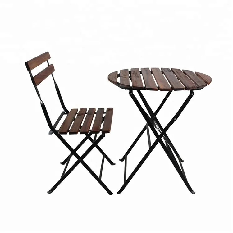 Outdoor Patio Bistro Set Metal Folding Table with ACACIA Wood