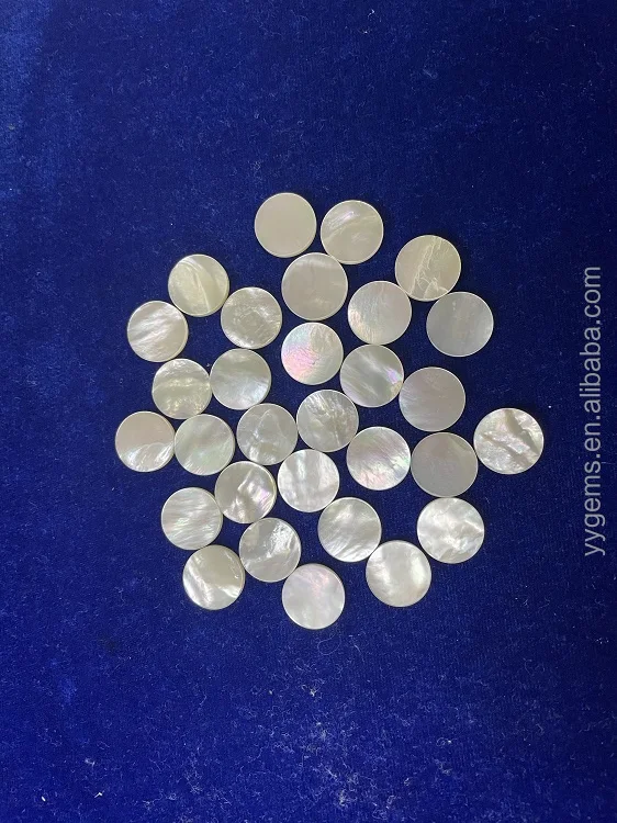 RTS Natural White Mother of Pearl 16mm Round Shape Two Flat Slice MOP Loose Gems for Jewelry