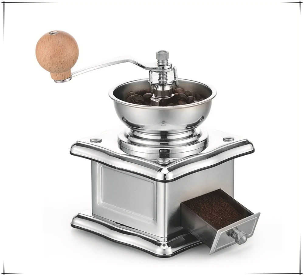 Manual burr coffee grinder large capacity in classic style