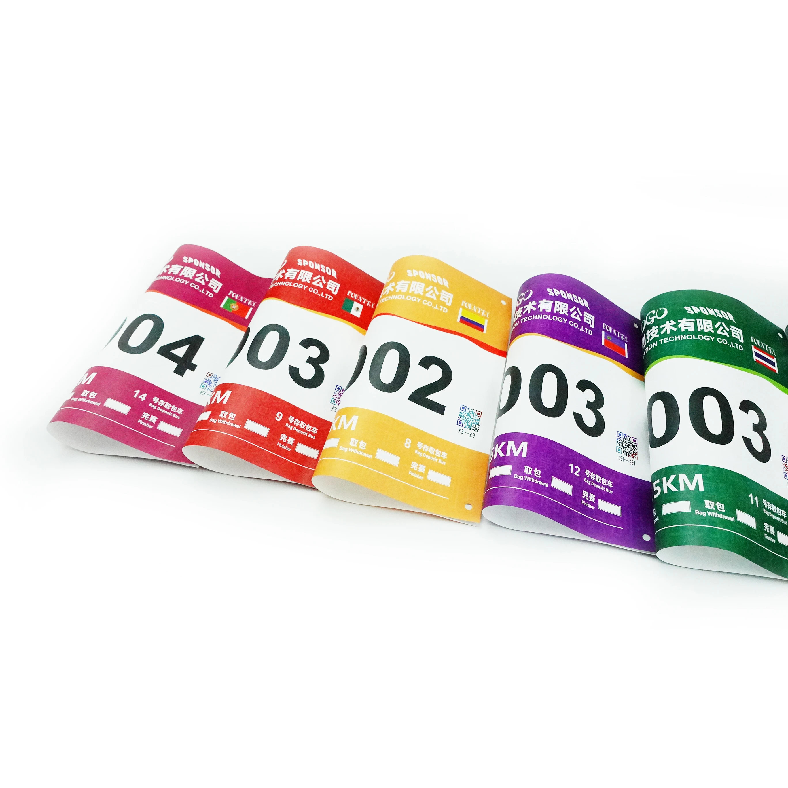 Full Color Printing Running Numbers tyvek running race chip bib numbers Custom Race Bib