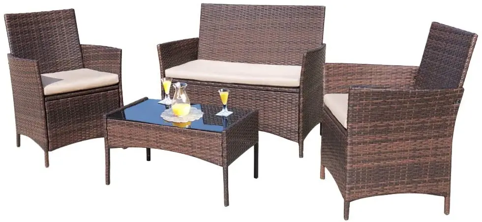 Cheap 4 Pieces Wicker Rattan  Outdoor Furniture Sale Set Garden Rattan Patio Sofa Outdoor Rattan Furniture Factory Whole Sales