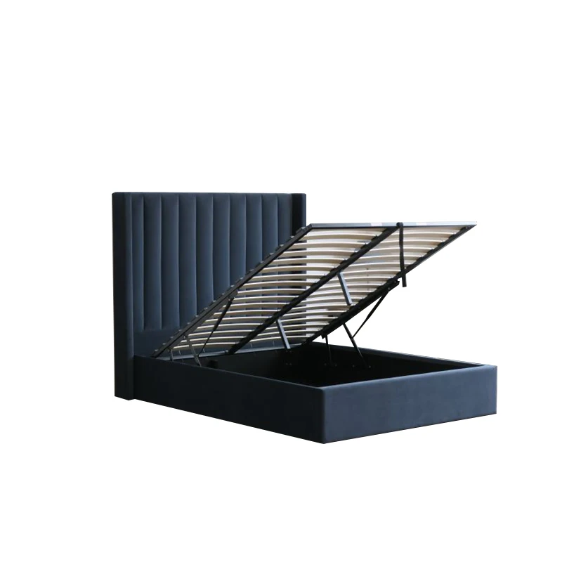 High quality bedroom furniture luxury headboard blue flannelette storage the latest modern double bed ottoman storage bed