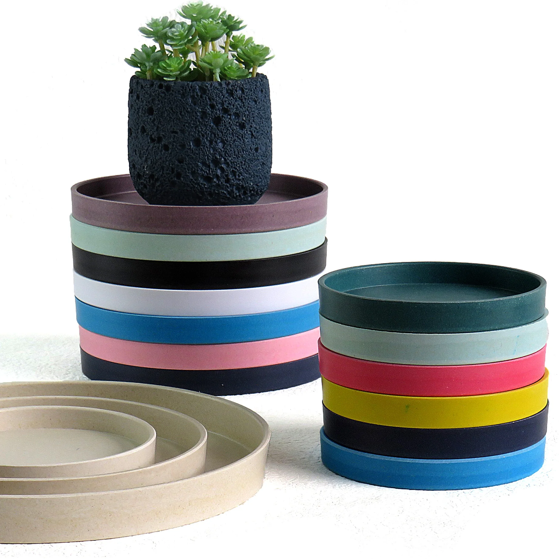 wholesale Succulent flower pot saucers 4.3 inch bamboo round small size plant tray drip trays