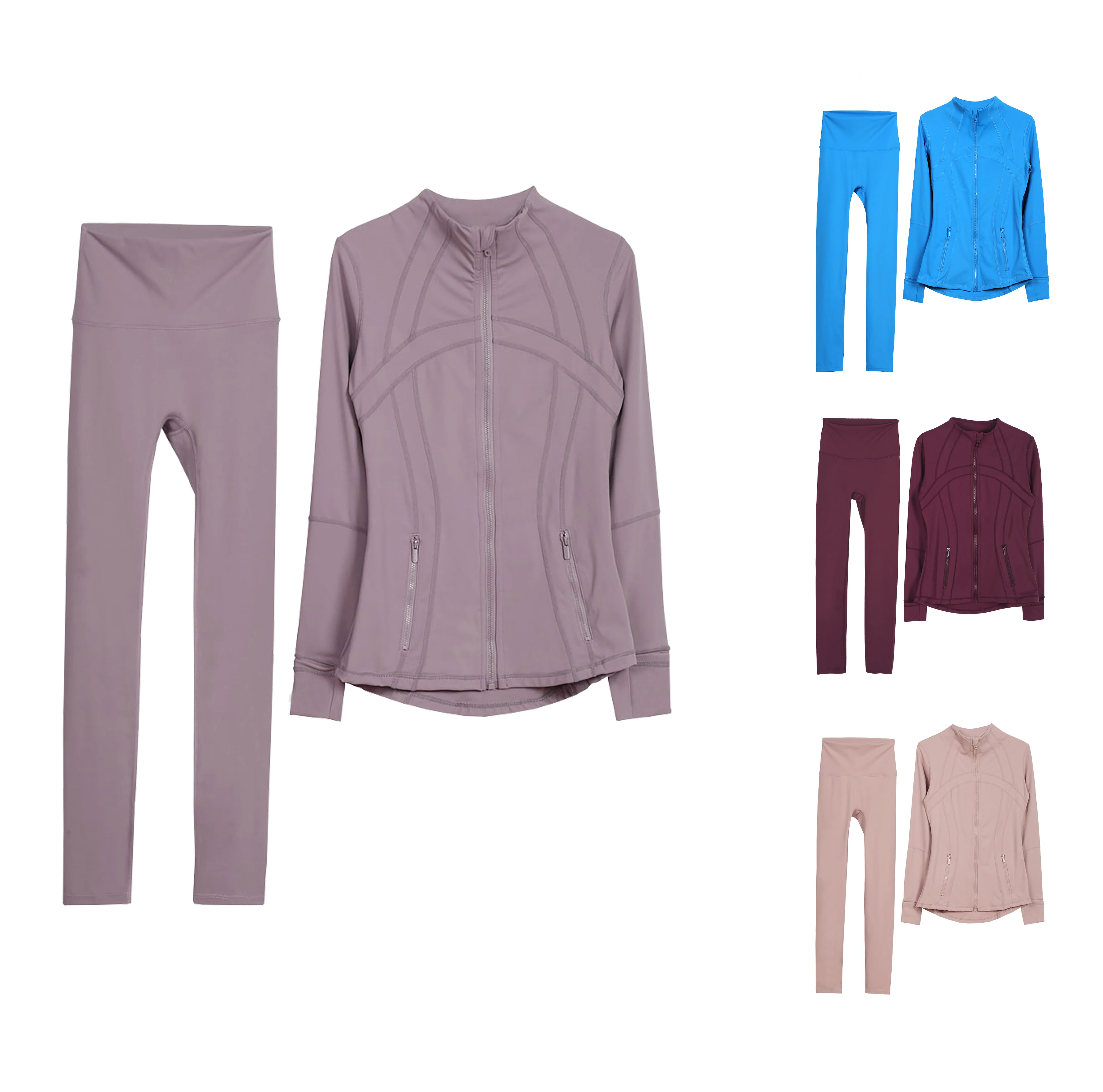 2024 new style high quality Workout Gym Tracksuits Long Sleeve Zipper Jacket With Leggings Women 2 Piece Jacket Set