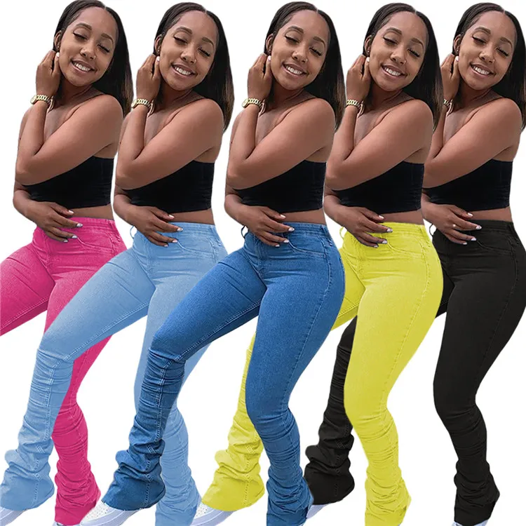 
Hot Sale Daily Women Long Jeans Washed Denim Stacked Plus Size Winter Ladies Wear Casual Pants 