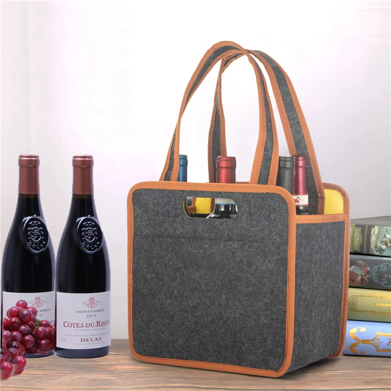 Custom Supermarket Shopping Travel Reusable Wine Bags Insulated Thermal Padded Wine Carrier Tote 6 Bottle wine tote