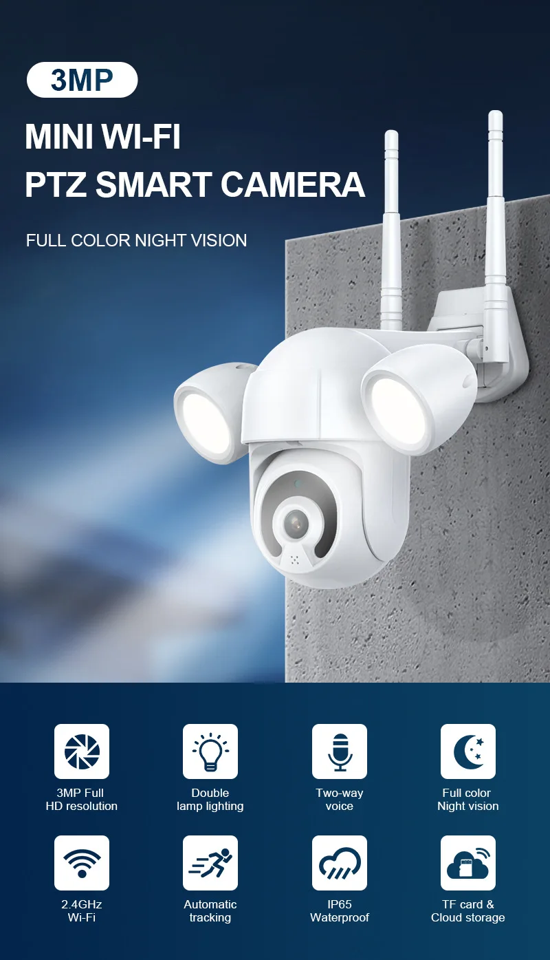 China manufacturer floodlight infrared smart wireless security camera wifi with ip camera