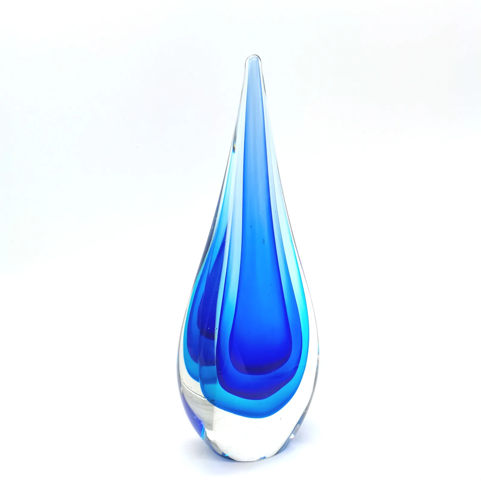 Modern Dark Light Blue Color Handmade Art Glass Water Drop Shape Sculpture