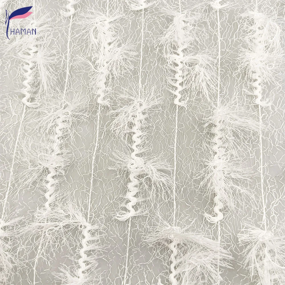 Customised mesh lace feather polyester organza textile fabric for party weat, gown, dresses, weddings, ladies wear