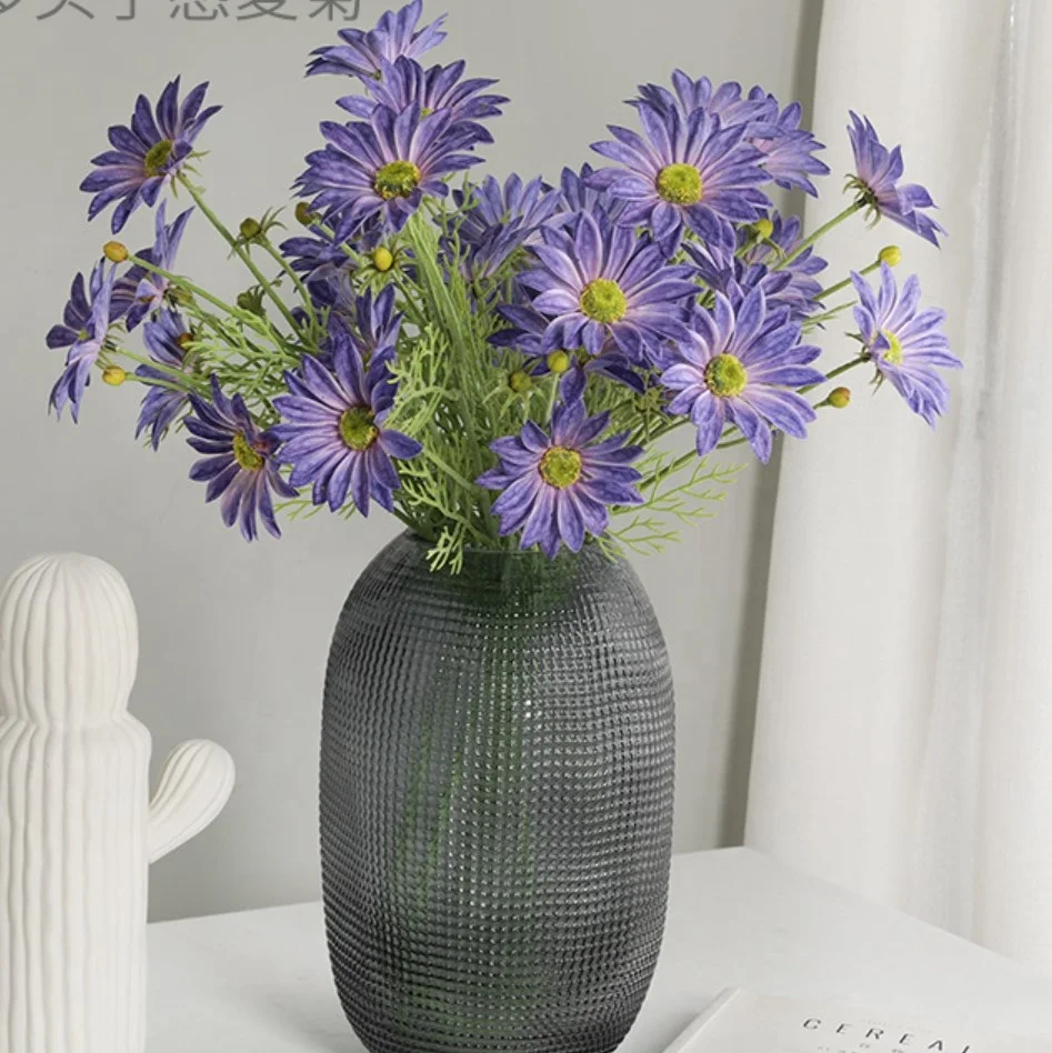 New Arrival High Quality Artificial 4 Heads Latex Daisy Real Touch Flower Yellow For Home Wedding Decoration