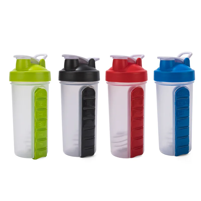 Weekly pill case 700ML BPA FREE Classic Gym Protein Powder Shaker Bottle with Pill box Organizer Storage
