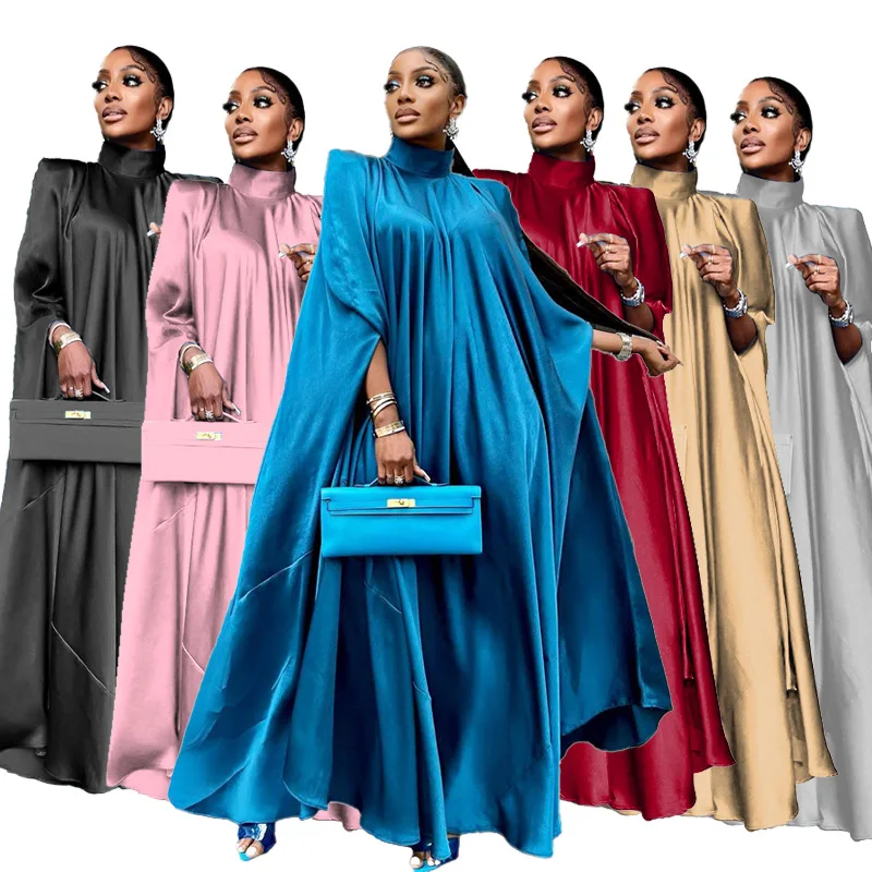 Islamic clothing women evening dress printed long sleeves Dubai elegant satin gown long abaya muslim women dress