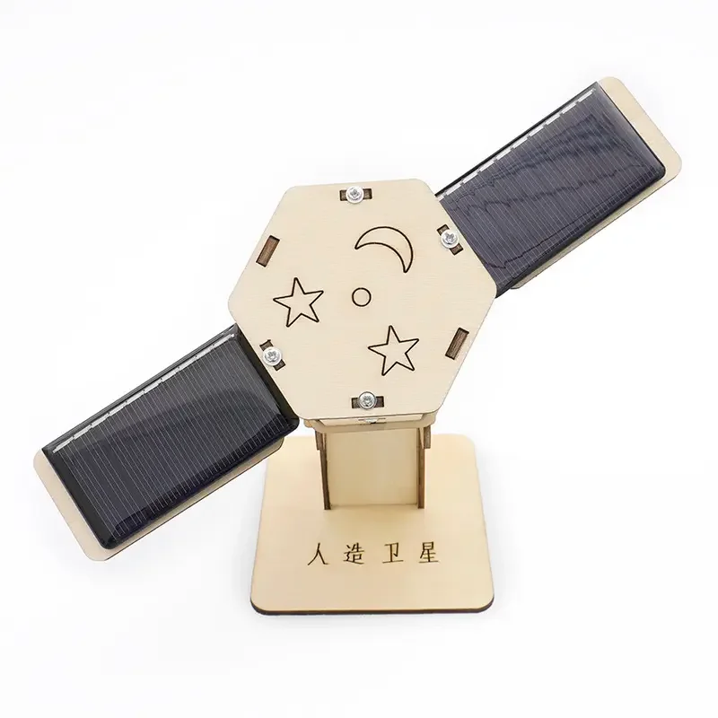 DIY Wooden Science Experiment Artificial Satellite Solar Energy Model Scientific and Educational Equipment for Children