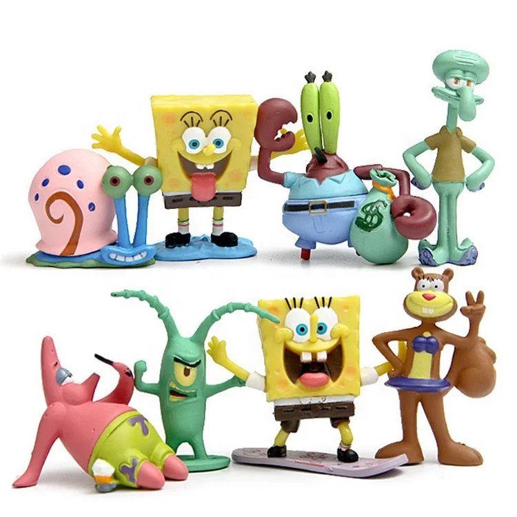 Cake Topper 8pcs/set Sponge Action Figure Model Dolls Toys Patrick Star Figurine Squidward Tentacles