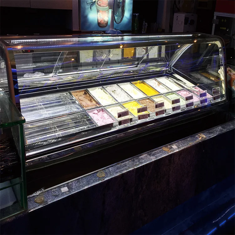 commercial retail ice cream showcase cabinet freezer display tray